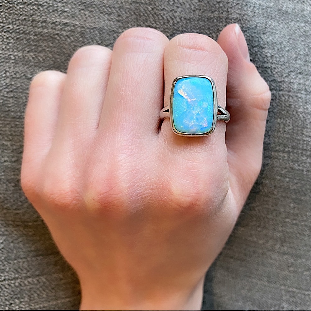 Sterling Silver Opal Statement Ring Blue Pink - image 1